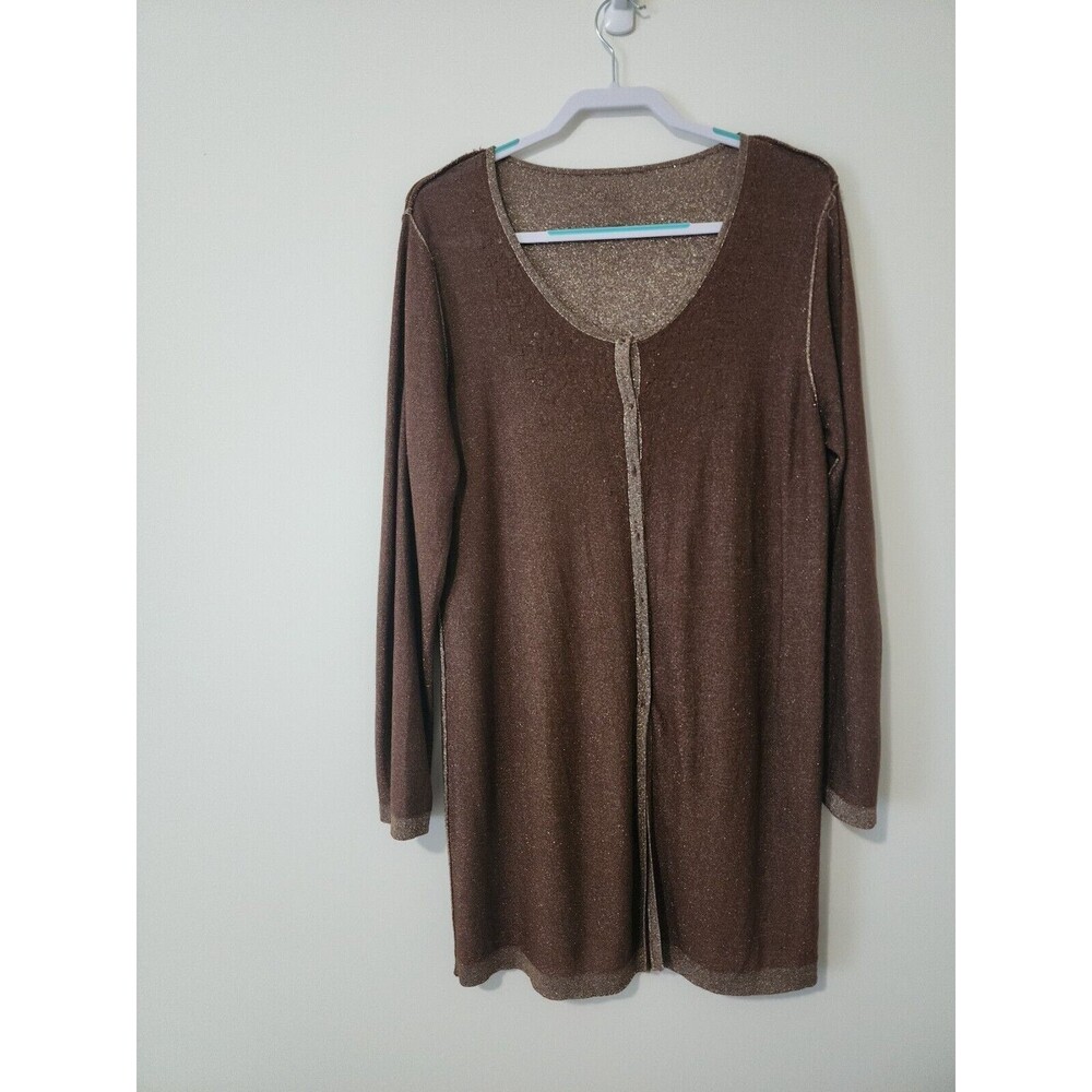 Chico's Womens Long Cardigan Brown Gold Embellished Button Up Size 3 XL 16 - Picture 6 of 10